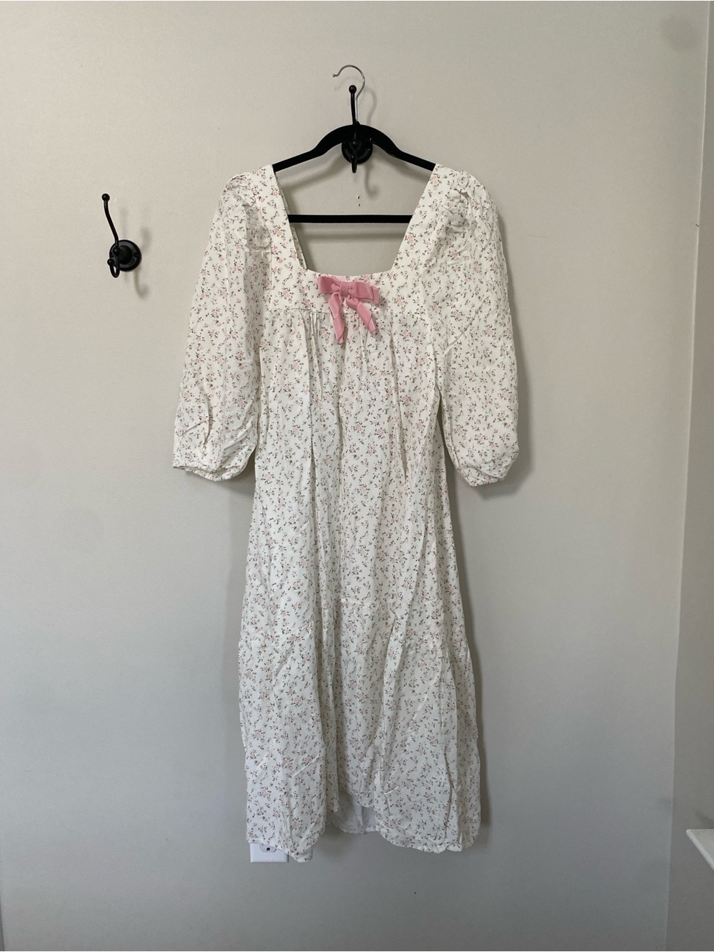 New Linen Blend New Romantic Empire Floral Square Neck Dress SZ Small